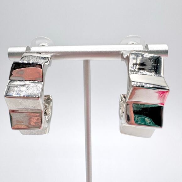 Kenneth Lane Spike Hoop Earrings Silver Tone Pierced Edgy Rocker Punk Baddie - Picture 4 of 12